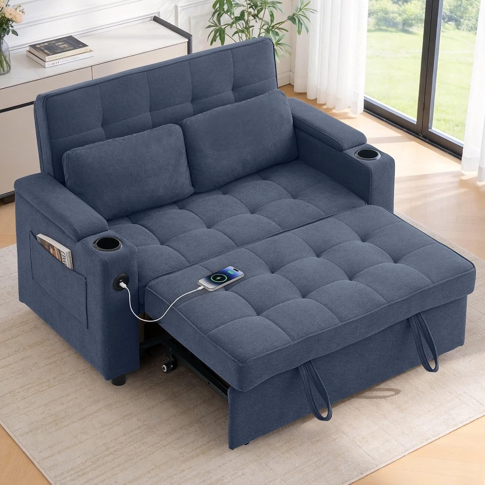 image:imageKorser 555 3in1 Convertible Sofa Bed Pull Out Couch with 5Position Adjustable Backrest Loveseat Sleeper Sofa for Small Spaces Sofa Couch with Cup Holders for Living Room Office ChenilleDark Blue