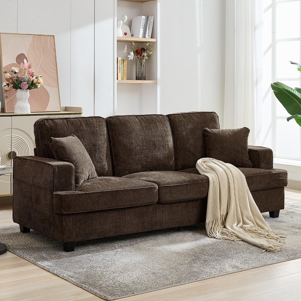 image:imageKorser 89 Couches for Living Room with Deep Seats 3 Seater Sofa Couch Mid Century Modern Chenille Sofa with Armrests Upholstered Comfy Sofas for Living Room Bedroom Office Apartment BrownBrown