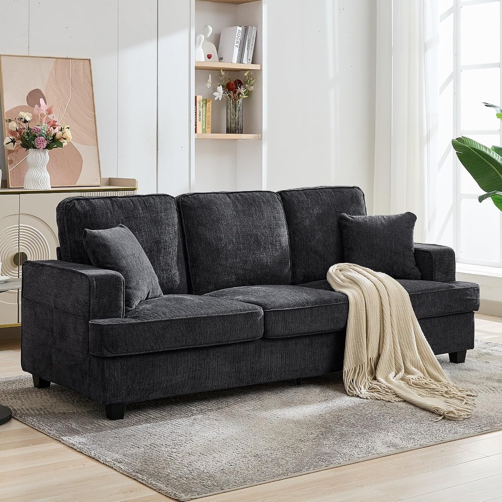 image:imageKorser 89 Couches for Living Room with Deep Seats 3 Seater Sofa Couch Mid Century Modern Chenille Sofa with Armrests Upholstered Comfy Sofas for Living Room Bedroom Office Apartment BrownGrey