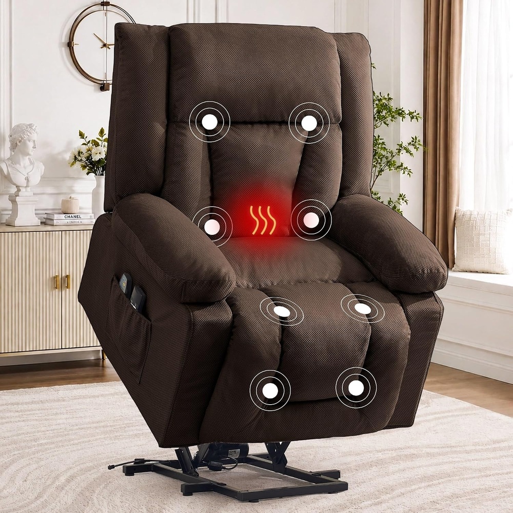 image:imageKorser Dual Motor Power Lift Recliner Chair for Elderly with Massage and Heat Oversized Electric Recliner with Side Pockets Living Room Waffle GreyBrown