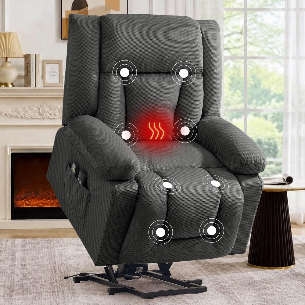 image:imageKorser Dual Motor Power Lift Recliner Chair for Elderly with Massage and Heat Oversized Electric Recliner with Side Pockets Living Room Waffle GreyGrey1