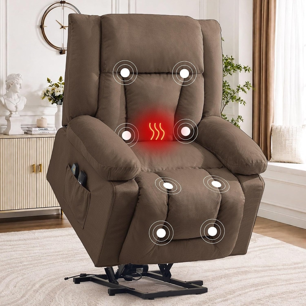 image:imageKorser Dual Motor Power Lift Recliner Chair for Elderly with Massage and Heat Oversized Electric Recliner with Side Pockets Living Room Waffle GreyLightbrown