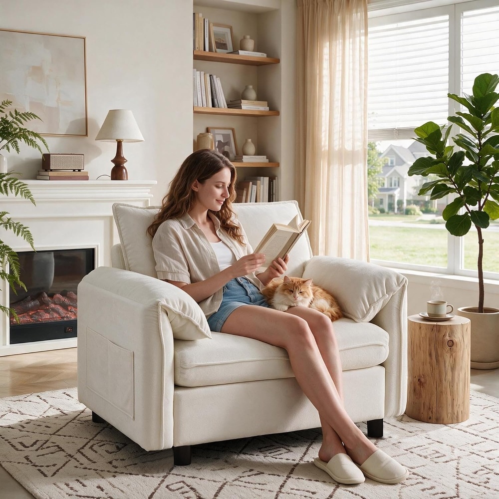 image:imageKorser Oversized Accent Chair 393 Wide Arm Chairs for Living Room amp Bedroom Modern Lounge Chair Upholstered MidCentury Reading Chair Comfy Living Room Chair Single Sofa Chair Chenille BeigeBeige