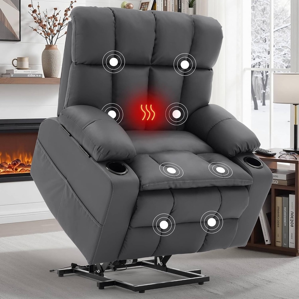 image:imageKorser Oversized Dual Motor Power Lift Recliner for Elderly with Massage and Heat Extra Wide Electric Recliner with Adjustable Headrest Lift Chair with Storebox Cupholder USB Ports Type C BlackClassic Grey