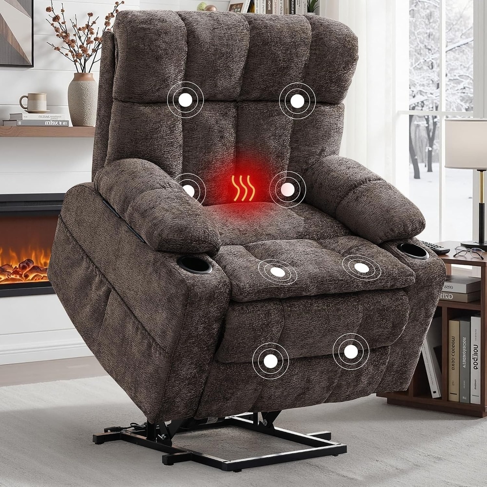 image:imageKorser Oversized Dual Motor Power Lift Recliner for Elderly with Massage and Heat Extra Wide Electric Recliner with Adjustable Headrest Lift Chair with Storebox Cupholder USB Ports Type C BlackBrown