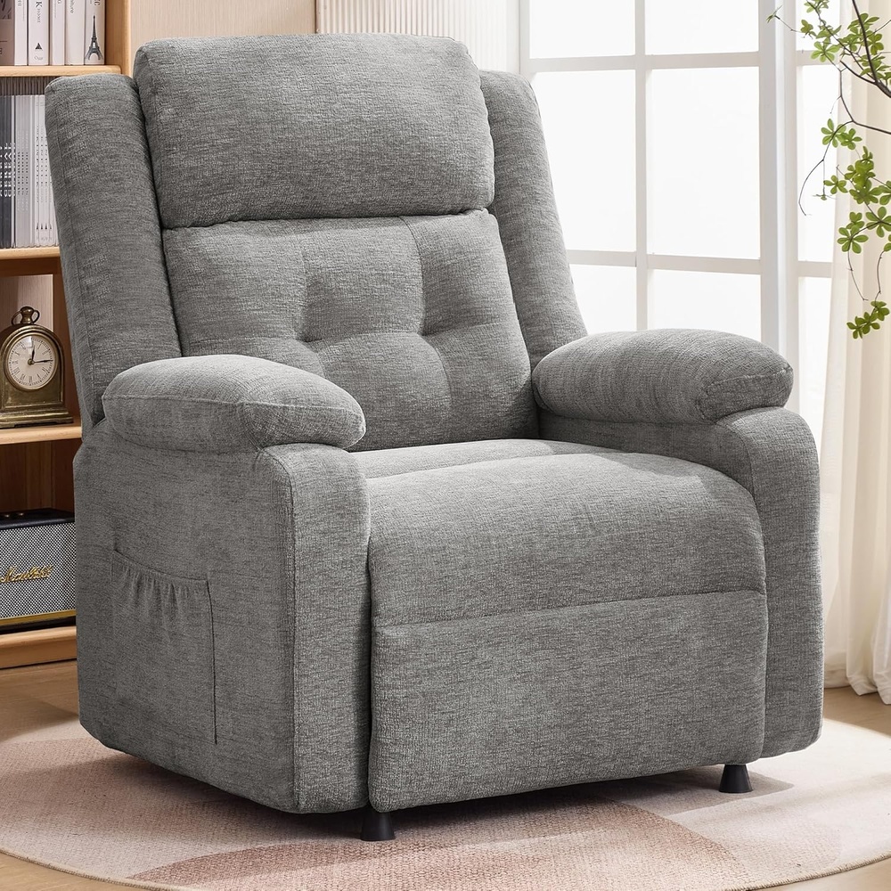 image:imageKorser Power Recliner Chair for Adults Oversized Electric Recliner with Thickened Cushions Chenille Fabric Reclining Chair for Living Room Bedroom GreyLightgray