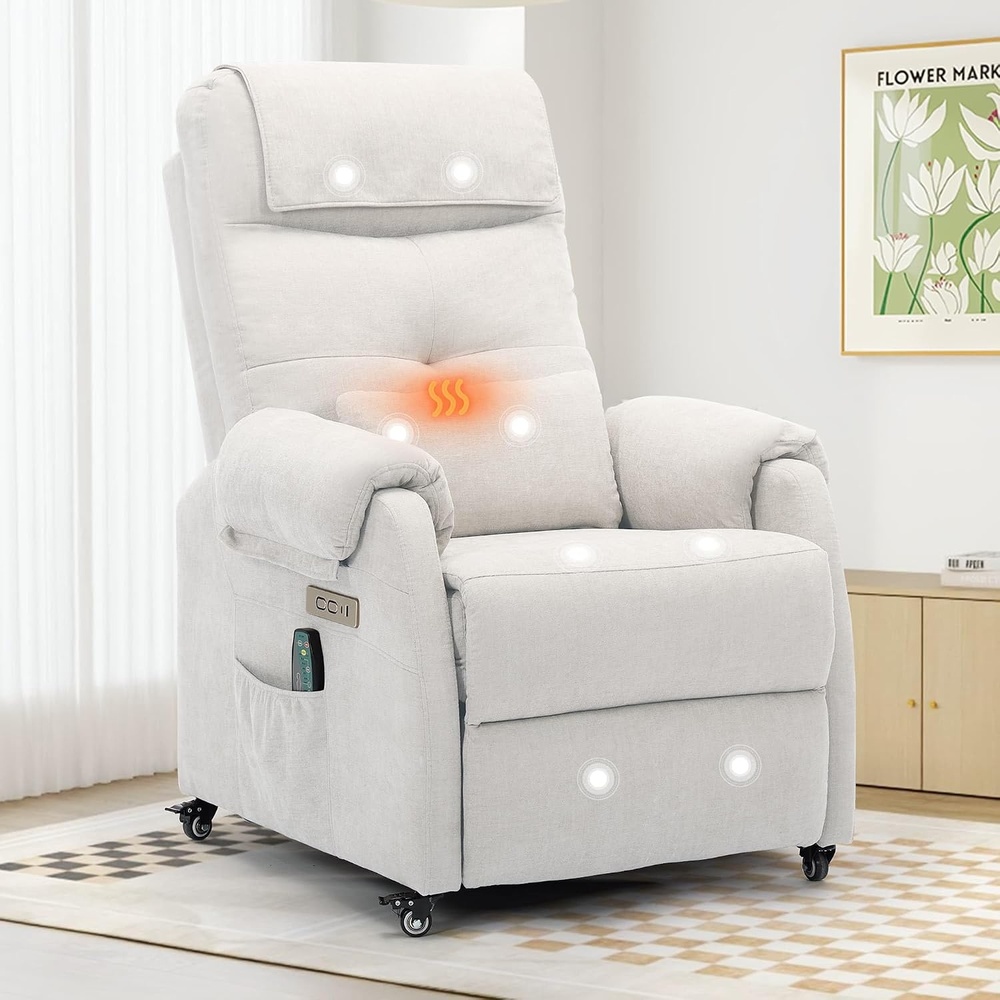 image:imageKorser Power Recliner Chair for Adults Recliner for Small Spaces with Rollers Electric Chair with Massage and Heat USB and TypeC Charge Port Fabric Recliner Chair for Living Room BedroomBeige