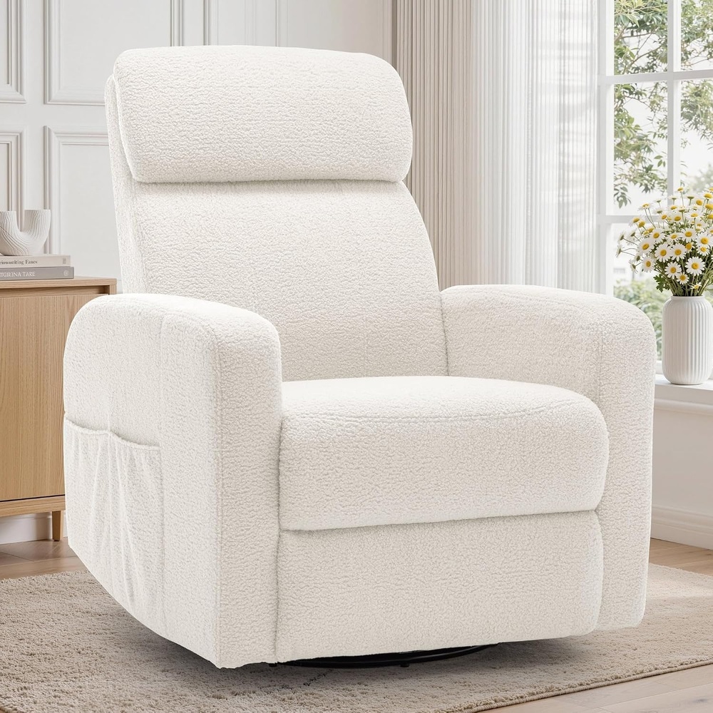 image:imageKorser Power Recliner Chair for Adults Swivel Rocker Recliner with USB Ports Nursery Rocking Chairs with Side Pockets Electric Recliner Nursery Glider for Living Room amp Nursery Linen Fabric BeigeIvory