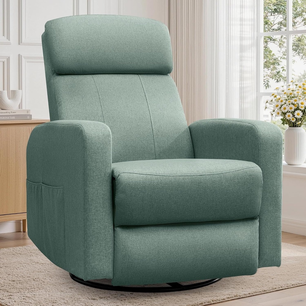image:imageKorser Power Recliner Chair for Adults Swivel Rocker Recliner with USB Ports Nursery Rocking Chairs with Side Pockets Electric Recliner Nursery Glider for Living Room amp Nursery Linen Fabric BeigeTeal