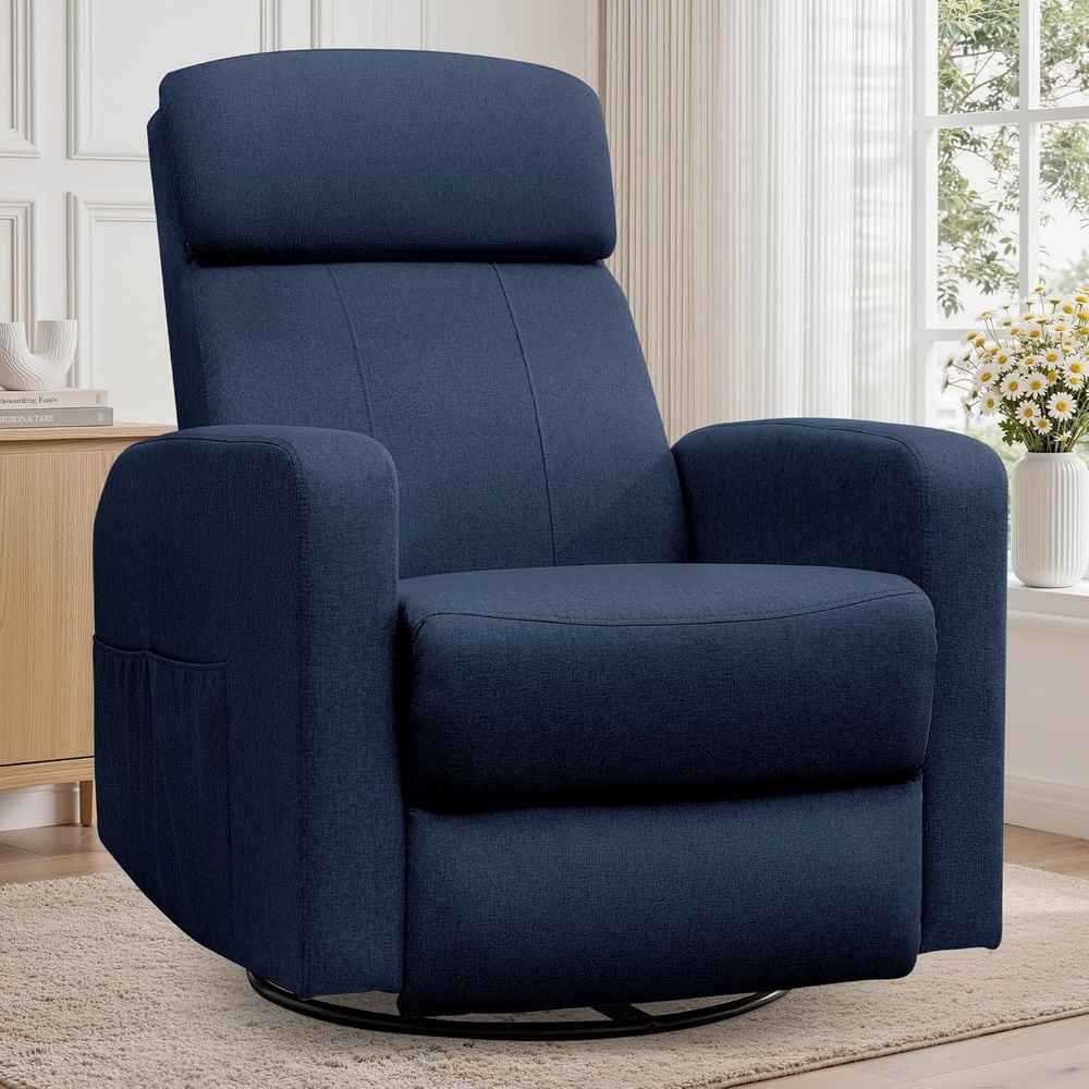 image:imageKorser Power Recliner Chair for Adults Swivel Rocker Recliner with USB Ports Nursery Rocking Chairs with Side Pockets Electric Recliner Nursery Glider for Living Room amp Nursery Linen Fabric BeigeBlue