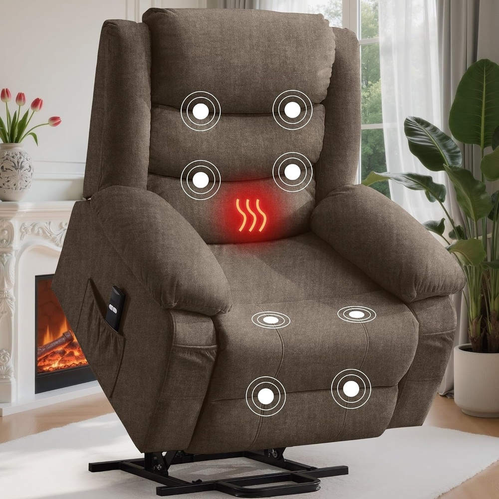 image:imageKorser Power Recliner Chair with Massage and Heating Power Lift Recliner Chair for Elderly and Adults Electric Recliner with Remote Control and Cup Holders for Living Room Linen Fabric BrownBrown
