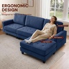 Korser 103″ Modular L Shaped Sectional Sofa with Movable Ottoman, 4-Seat Chenille Deep Seat Sofa, Convertible Cloud Couch for Living Room, Bedroom and Apartment, Beige(Blue)