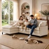 Korser 105″ L-Shaped Modular Sectional Sofa, 3-Seater Cloud Couch with 1 Movable Ottoman, Modern Chenille Sofa Set with Removable Washable Pillows for Living Room, Bedroom, Apartment(Beige)