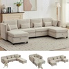 Korser 112″ Modular Sectional Sofa with Storage, Sectional Couches for Living Room, Convertible Modular Sofa with Ottomans, U Shaped Comfy Couch with Chaise, Adjustable Backrest, 6 Seats, Khaki(Khaki)