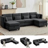 Korser 112″ Modular Sectional Sofa with Storage, Sectional Couches for Living Room, Convertible Modular Sofa with Ottomans, U Shaped Comfy Couch with Chaise, Adjustable Backrest, 6 Seats, Khaki(Black)