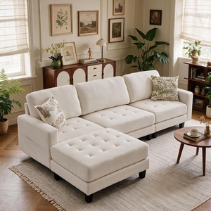 Korser 103″ Modular L Shaped Sectional Sofa with Movable Ottoman, 4-Seat Chenille Deep Seat Sofa, Convertible Cloud Couch for Living Room, Bedroom and Apartment, Beige(Beige)
