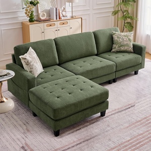 Korser 103″ Modular L Shaped Sectional Sofa with Movable Ottoman, 4-Seat Chenille Deep Seat Sofa, Convertible Cloud Couch for Living Room, Bedroom and Apartment, Beige(Green)