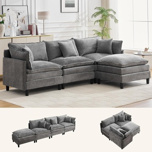 Korser 105″ L-Shaped Modular Sectional Sofa, 3-Seater Cloud Couch with 1 Movable Ottoman, Modern Chenille Sofa Set with Removable Washable Pillows for Living Room, Bedroom, Apartment(Grey)