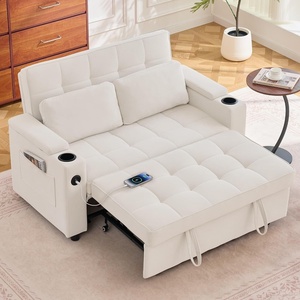 Korser 55.5” 3-in-1 Convertible Sofa Bed, Pull Out Couch with 5-Position Adjustable Backrest, Loveseat Sleeper Sofa for Small Spaces, Sofa Couch with Cup Holders for Living Room, Office, Chenille(Beige)