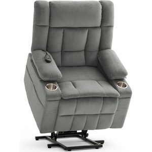 Korser Power Lift Recliner Chair with Massage and Heat for Elderly, Electric Lift Recliner for Adults with 2 Cup Holders, 2 Side and 2 Front Pockets, Lift Chairs Recliners for Living Room, Khaki(Lightgray)