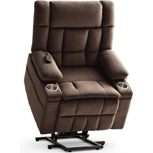 Korser Power Lift Recliner Chair with Massage and Heat for Elderly, Electric Lift Recliner for Adults with 2 Cup Holders, 2 Side and 2 Front Pockets, Lift Chairs Recliners for Living Room, Khaki(Brown)