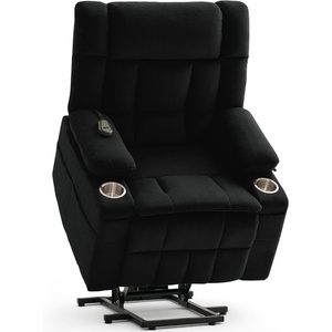 Korser Power Lift Recliner Chair with Massage and Heat for Elderly, Electric Lift Recliner for Adults with 2 Cup Holders, 2 Side and 2 Front Pockets, Lift Chairs Recliners for Living Room, Khaki(Black)