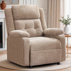 Korser Power Recliner Chair, Living Room Chairs for Adults, Oversized Electric Recliner with Side Pockets, Chenille Fabric Reclining Chair for Living Room, Bedroom(Camel-2)