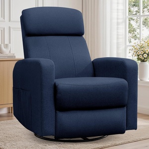 Korser Power Recliner Chair for Adults, Swivel Rocker Recliner with USB Ports, Nursery Rocking Chairs with Side Pockets, Electric Recliner Nursery Glider for Living Room & Nursery, Linen Fabric, Beige(Blue)