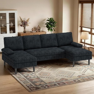 Korser U-Shaped Sectional Couches for Living Room, 101 Inch Modern Modular Sofa with Double Chaise Lounge, Comfy Chenille Fabric 4-Seat Couch Set for Apartment, Beige(Grey)